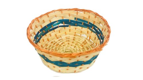 Coș rotund din bambus cu dungi portocalii-albastre 208-70 - D21*H9cm