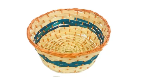 Coș rotund din bambus cu dungi portocalii-albastre 208-70 - D21*H9cm