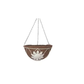 Nucă de Cocos Atârnat Floral Alb 220-39 - D25*H13cm