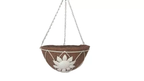 Nucă de Cocos Atârnat Floral Alb 220-39 - D25*H13cm