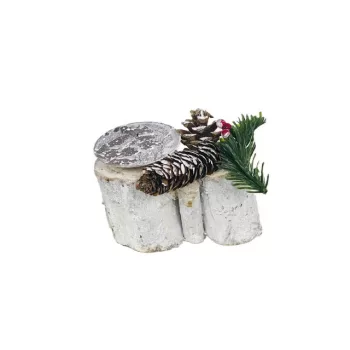  Suport de lumânare ciot de copac 1 + Decor 210-GY-5 - 15*8*H7.5/10cm