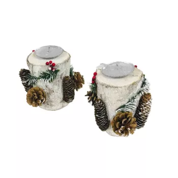 Suport de lumânare ciot de copac 1 210-GY-6 - D12*H15/17cm