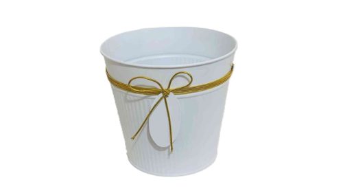 Bádog Kaspó Fehér, Logóval 140-B-102/S - D13*H13,5cm