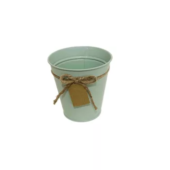   Bádog Kaspó Halványzöld, Kötél Masnival 140-B-104 - D13*H13,5cm (120/#)