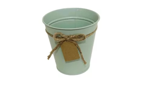 Bádog Kaspó Halványzöld, Kötél Masnival 140-B-104 - D13*H13,5cm (120/#)
