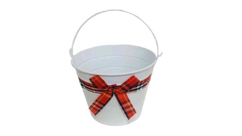 Tin Kaspó White, with Checkered Bow 140-B-110 - D16*H12cm