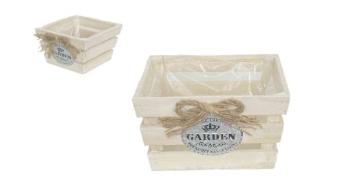 Wooden Kaspó Cube Natural Bow 232-W-207/S - 15*15*H11cm