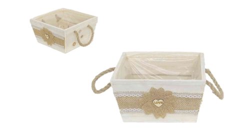 Cub Kaspó din lemn, fundita din dantela 232-W-209/L - 19,5*19,5*H10,5cm