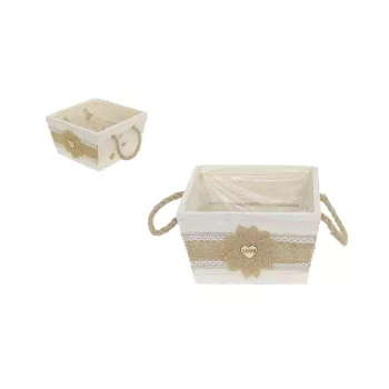   Cub Kaspó din lemn, fundita din dantela 232-W-209/M - 16,5*16,5*H10cm