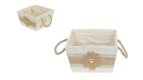 Cub Kaspó din lemn, fundita din dantela 232-W-209/M - 16,5*16,5*H10cm