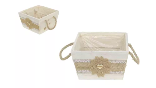 Cub Kaspó din lemn, fundita din dantela 232-W-209/M - 16,5*16,5*H10cm