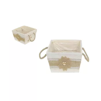   Cub Kaspó din lemn, fundita din dantela 232-W-209/S - 12,5*12,5*H9,5cm