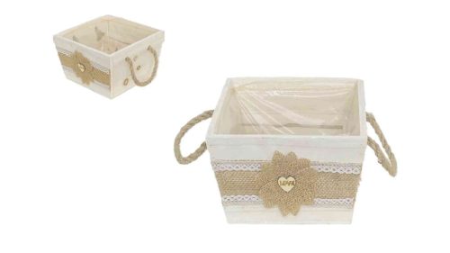 Cub Kaspó din lemn, fundita din dantela 232-W-209/S - 12,5*12,5*H9,5cm
