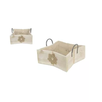   Coș de lemn, fundă cu flori maro 232-W-211/L - 24,5*24,5*H10,5cm