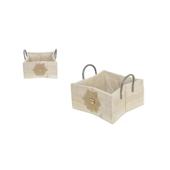   Coș de lemn, fundă cu flori maro 232-W-211/M - 19,5*19,5*H10cm