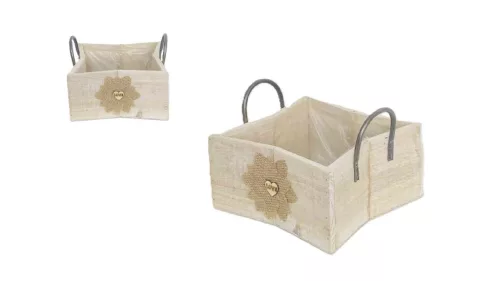 Coș de lemn, fundă cu flori maro 232-W-211/M - 19,5*19,5*H10cm