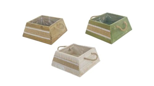 Wooden Kaspó Bag, Lace Bow 232-W-220 - 20/25.5*20/25.5*H12cm 3/24