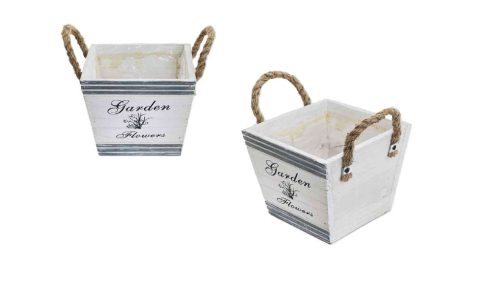 Wooden Kaspó Brick, Rope lug 140-W-22-88 - 12.5*12.5*H10cm