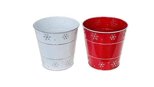 Bádog Kaspó Fehér-Piros Mix, Hópihés 140-B-22-08/S - D13/9*H13cm 120/2