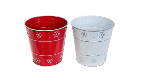 Bádog Kaspó Fehér-Piros Mix, Hópihés 140-B-22-08/M - D15/11*H14,5cm 80/2