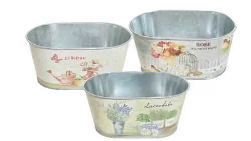 Bádog Kaspó Ovál Mintás 140-B-22-73 - 20*11*H9,5cm (120/#)