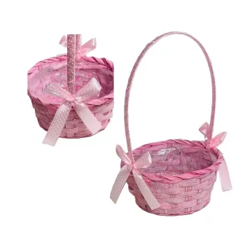   Fonott Füles Kosár Pink Masnival 66-39-A/PINK - D19*H9/32cm (10/gy_120/#)