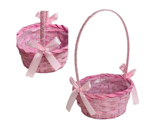 Fonott Füles Kosár Pink Masnival 66-39-A/PINK - D19*H9/32cm