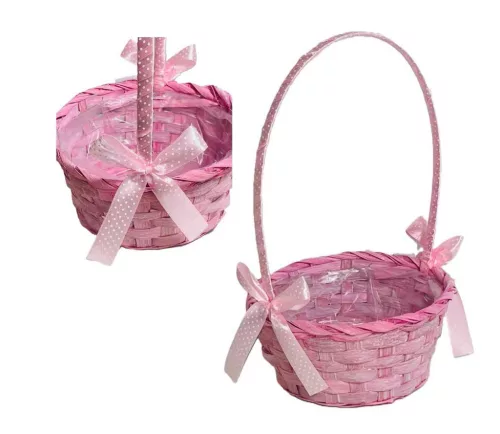 Fonott Füles Kosár Pink Masnival 66-39-A/PINK - D19*H9/32cm (10/gy_120/#)