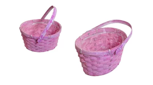 Coș din răchită Roz Culoare Oval Lf 66-25-A/ROZ - 19*16*H11/21cm