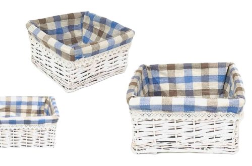 Fonott Kosár Anyaggal Bélelt Fehér 68-902/L - 30*30*H15cm