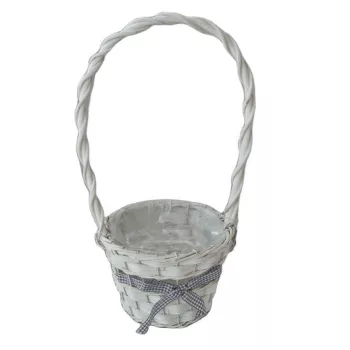   Fonott Füles Kosár Kerek Fehér Masnis 54-104 - D17*H13/40cm (64/#)