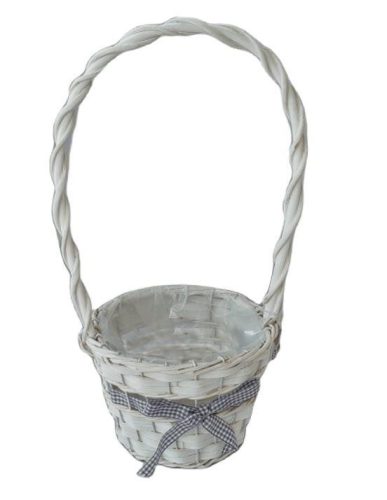 Fonott Füles Kosár Kerek Fehér Masnis 54-104 - D17*H13/40cm