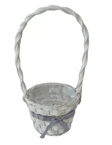 Fonott Füles Kosár Kerek Fehér Masnis 54-104 - D17*H13/40cm (64/#)