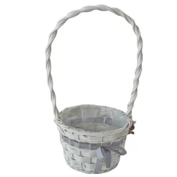   Fonott Füles Kosár Kerek Fehér Masnis 54-105 - D23*H15/47cm (64/#)