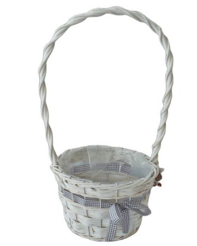 Fonott Füles Kosár Kerek Fehér Masnis 54-105 - D23*H15/47cm