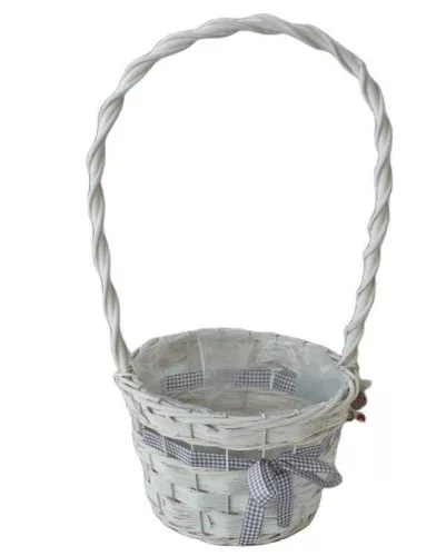 Fonott Füles Kosár Kerek Fehér Masnis 54-105 - D23*H15/47cm (64/#)