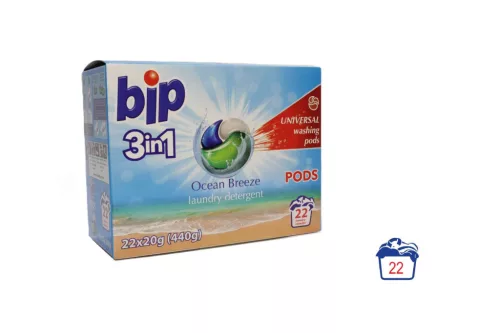 Mosógél Kapszula Bip 3in1 Univerzális Ocean Breeze 22 Darabos (16/#)