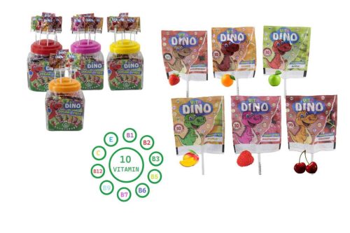 Lollipop Vita Dino ohne Zucker in einer Box mit mehreren Geschmacksrichtungen 100*6g