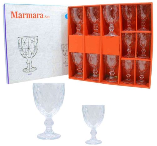 Pohár Üveg Talpas Marmara Készlet 12 Darabos 6*100ml & 6*200ml 