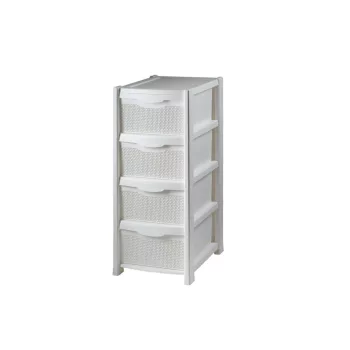Dulap rattan 4 sertare alb asamblat (1/#_10/rkl)
