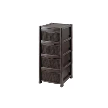 Szekrény Rattan 4 Fiókos Barna Összeszerelve (1/#_10/rkl)