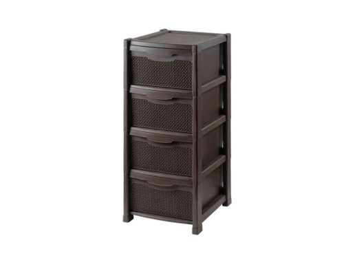 Szekrény Rattan 4 Fiókos Barna Összeszerelve