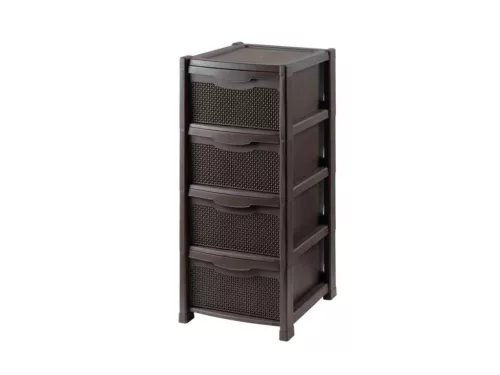 Szekrény Rattan 4 Fiókos Barna Összeszerelve (1/#_10/rkl)