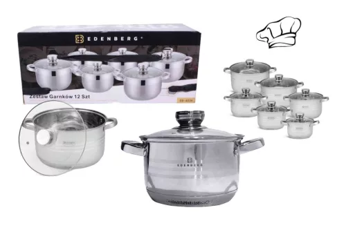 Edénykészlet Inox Edenberg 12 Részes (6 Edény + 6 Fedő) EB-4037 (2/#_50/rkl)
