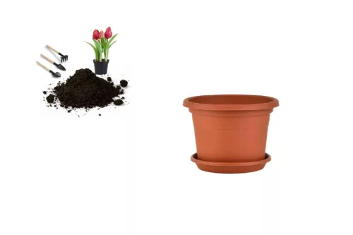 Virágcserép+Alátét Cilindro 20cm Terra (24/#_2592/rkl)