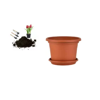Virágcserép+Alátét Cilindro 25cm Terra (12/#_1152/rkl)