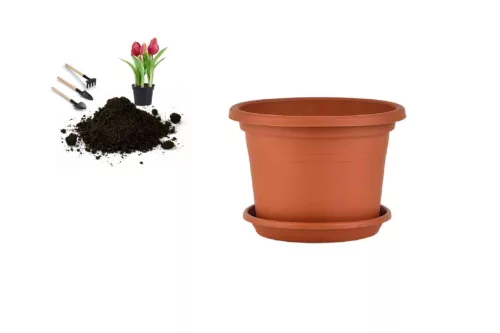 Virágcserép+Alátét Cilindro 25cm Terra (12/#_1152/rkl)