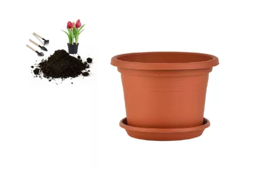 Virágcserép+Alátét Cilindro 35cm Terra (12/#_288/rkl)