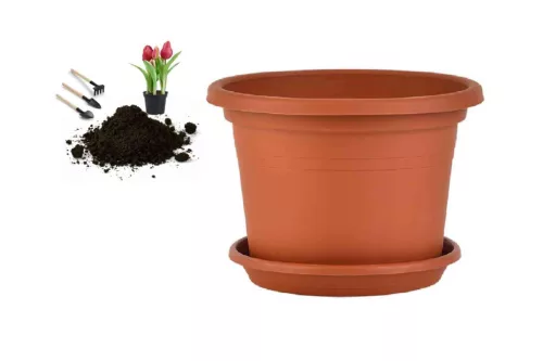 Virágcserép+Alátét Cilindro 40cm Terra (12/#_288/rkl)