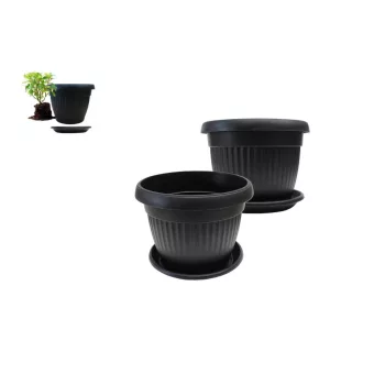 Virágcserép+Alátét Sara 17cm Antracit (12/#_1440/rkl)